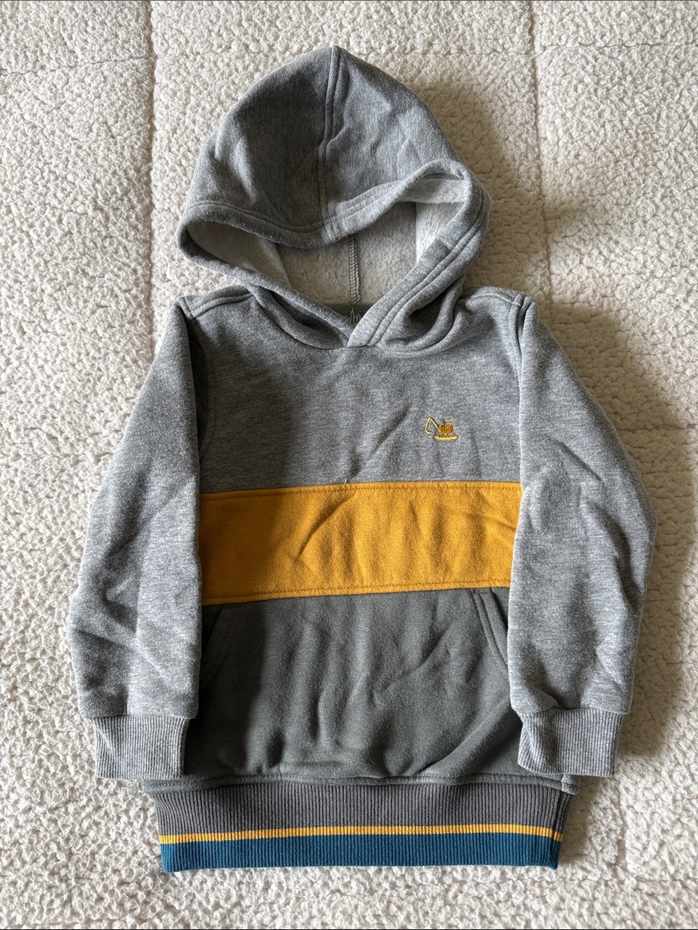 Kids Headquarters Grey Hoodie with Mustard Stripe and Blue Trim